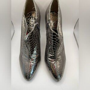 Sam Edelman Whitely Spike Silver Patent Leather Faux Snake Skin Heel Whimsical 8